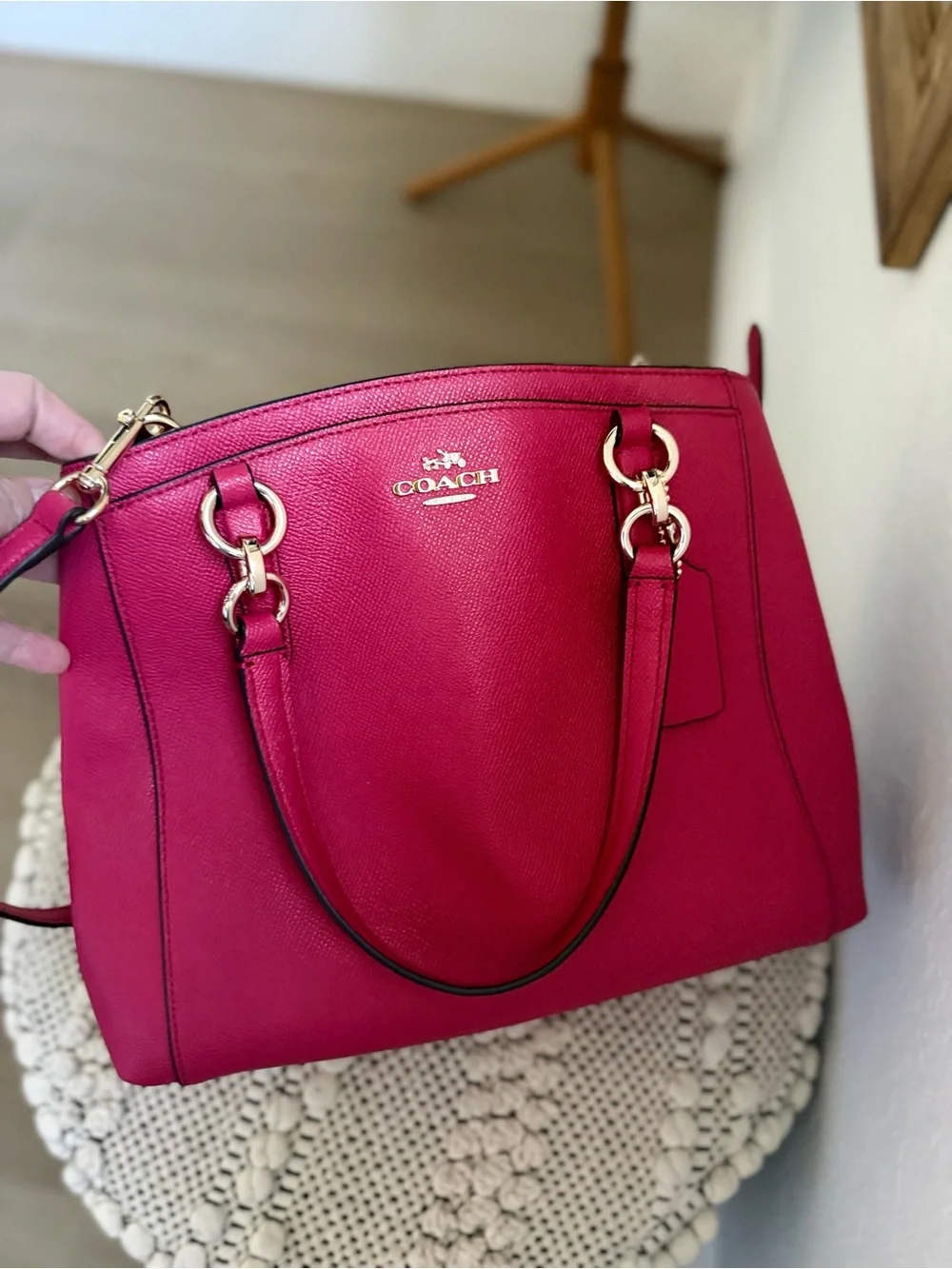 Coach Hot Pink Pebbled Leather Satchel with Removable Strap